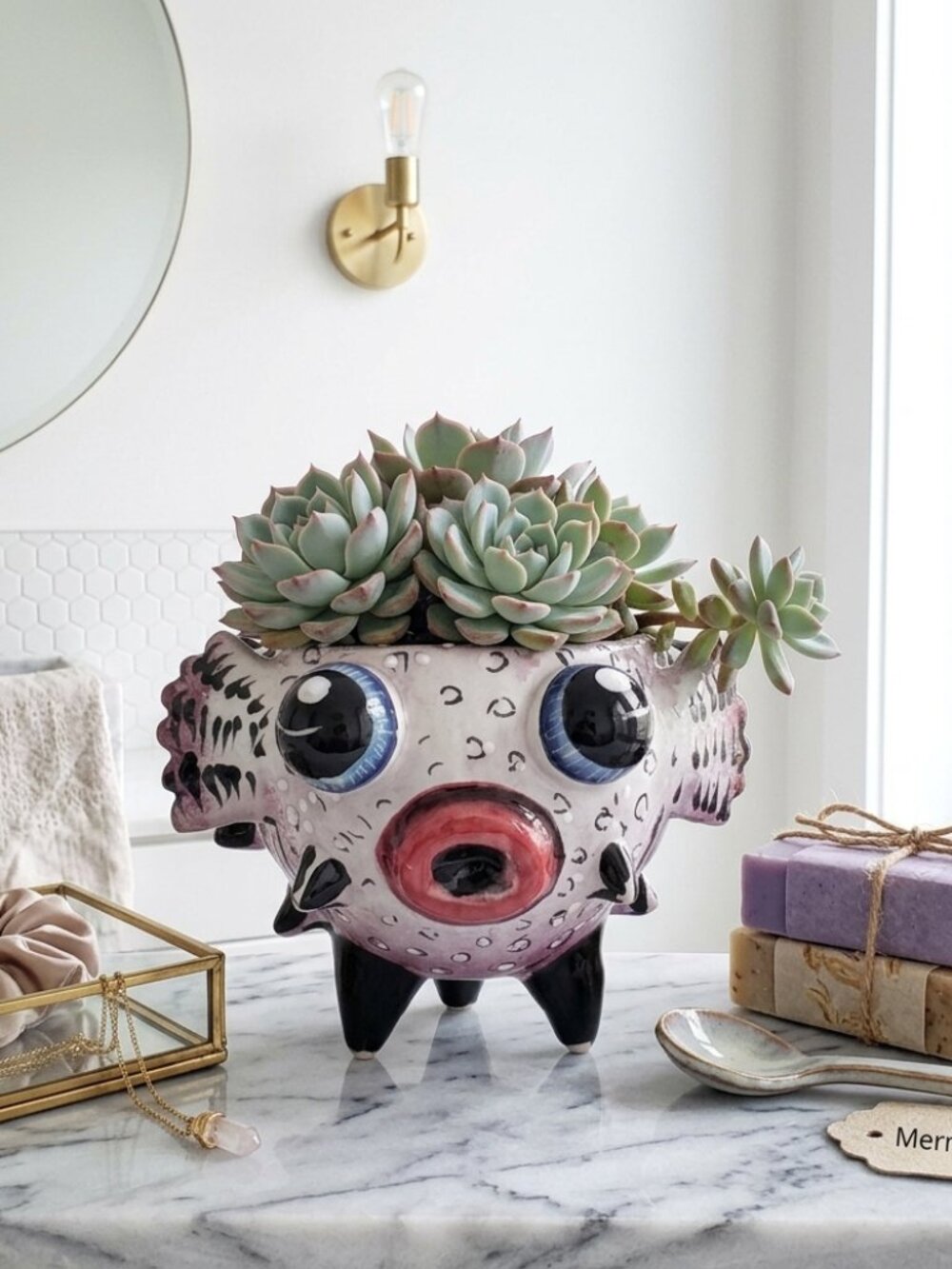 RARE Mexican Talavera Puffer Fish Planter Handmade Folk Art  Gerardo Garcia